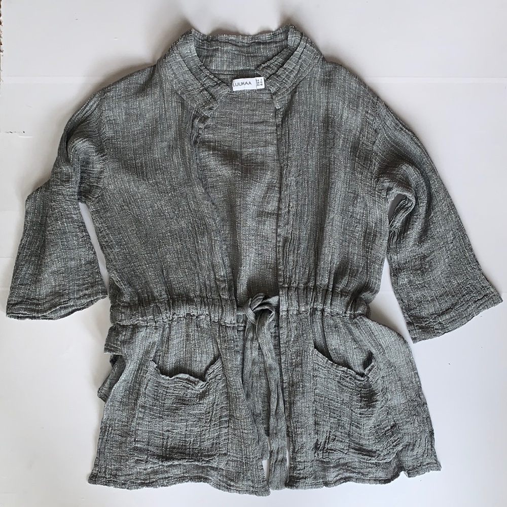 Luukka Lagenlook Gray Linen Cardigan Women’s Size 10